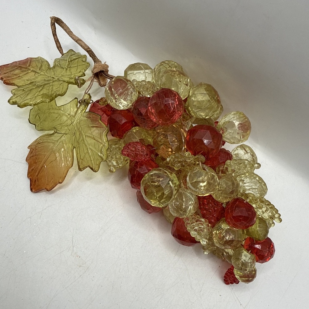 Vintage MCM Multicolor Lucite Acrylic Grape Cluster On Vine B2